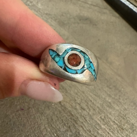 925 Sterling silver evil eye turquoise inlay ring